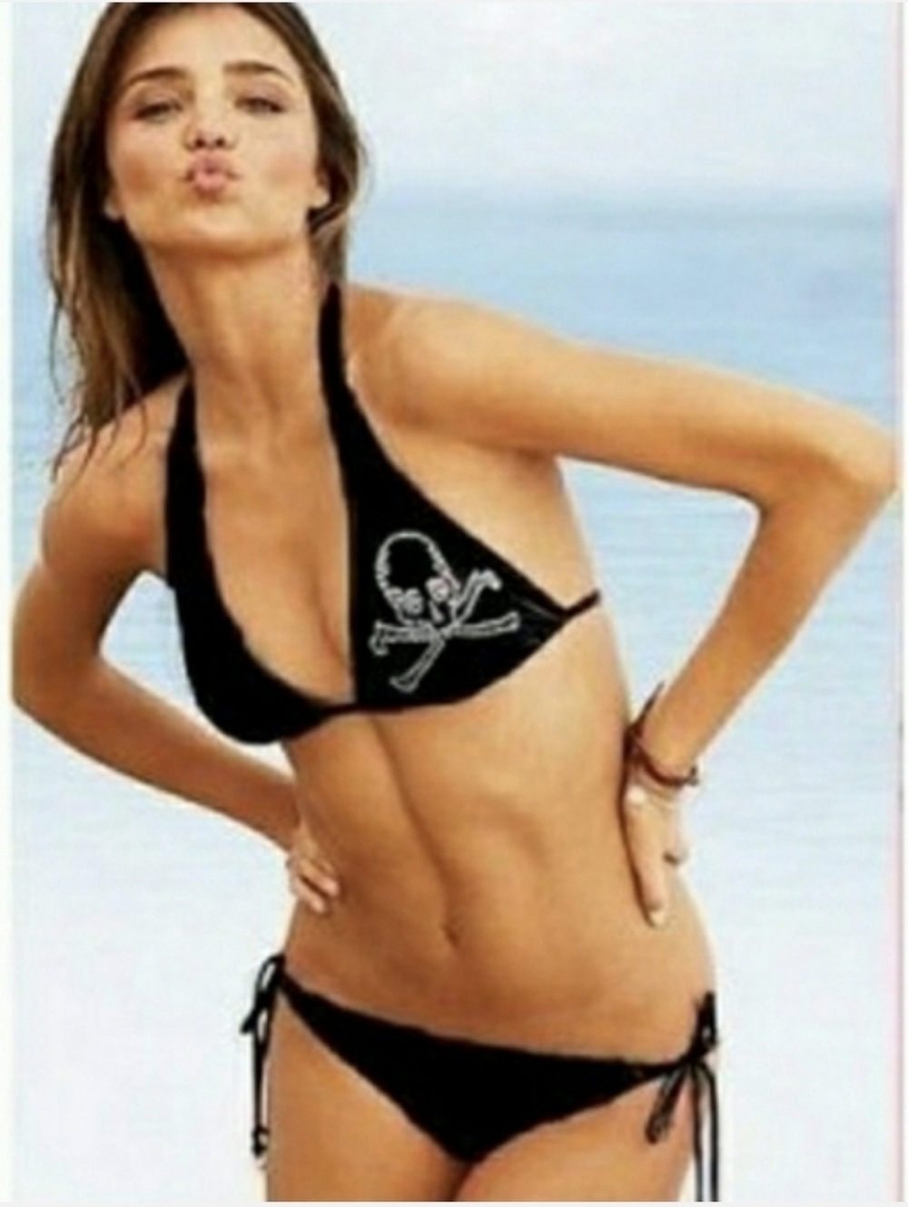 Rare Victoria's Secret Black Skull Rhinestone Bling Triangle Halter Bikini Set L